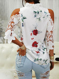 Flower Print Shoulder Long Sleeve T-Shirt - Fashionistas Showroom