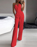 Spring And Summer Style Slanted Placket Mid-waist Temperament communting jumpsuit - Fashionistas Showroom