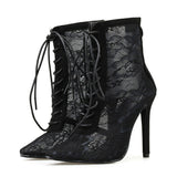 New Sexy Pointed Toe Front Lace Hollow Lace High Stiletto Ladies Large Size Fashion Sandals - Fashionistas Showroom