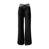 Women's High Waist Casual Pants Draping Pleated Hollow Water Ripple Wide Leg Pants Women's Trousers