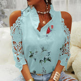 Flower Print Shoulder Long Sleeve T-Shirt - Fashionistas Showroom