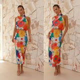 Printed Halter Sleeveless Waist-tight Dress