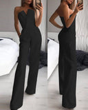 Spring And Summer Style Slanted Placket Mid-waist Temperament communting jumpsuit - Fashionistas Showroom