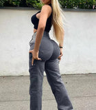 High-waisted Multi-pocket Hip Trousers - Fashionistas Showroom