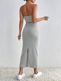 Two-piece Chest Wrap + High Waist Slit Skirt Suit - Fashionistas Showroom