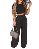 Two-piece Crewneck Top Waist Pants Set - Fashionistas Showroom