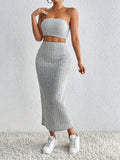 Two-piece Chest Wrap + High Waist Slit Skirt Suit - Fashionistas Showroom