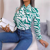 Bow Long Sleeve Elegant Striped Shirt Top - Fashionistas Showroom