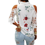 Flower Print Shoulder Long Sleeve T-Shirt - Fashionistas Showroom