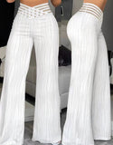 Women's High Waist Casual Pants Draping Pleated Hollow Water Ripple Wide Leg Pants Women's Trousers