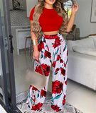 Two-piece Crewneck Top Waist Pants Set - Fashionistas Showroom