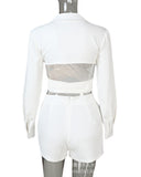 New White V-neck Cross Top + Shorts - Fashionistas Showroom