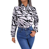 Bow Long Sleeve Elegant Striped Shirt Top - Fashionistas Showroom