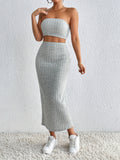 Two-piece Chest Wrap + High Waist Slit Skirt Suit - Fashionistas Showroom