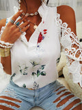 Flower Print Shoulder Long Sleeve T-Shirt - Fashionistas Showroom