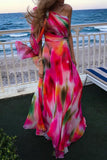 Rainbow Print Pleated Waist Dress - Fashionistas Showroom