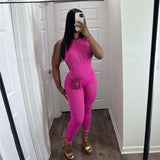 Sleeveless Hollow Slim High Waist Sports Jumpsuit Trousers