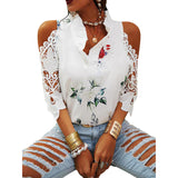 Flower Print Shoulder Long Sleeve T-Shirt - Fashionistas Showroom