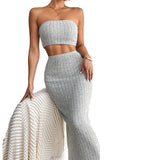 Two-piece Chest Wrap + High Waist Slit Skirt Suit - Fashionistas Showroom
