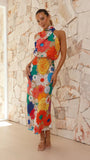 Printed Halter Sleeveless Waist-tight Dress - Fashionistas Showroom