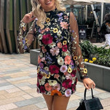Three-dimensional Flower Mesh Lace Embroidered Sexy Dress - Fashionistas Showroom
