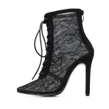 New Sexy Pointed Toe Front Lace Hollow Lace High Stiletto Ladies Large Size Fashion Sandals - Fashionistas Showroom