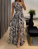 Backless One-shoulder Sleeveless Printed Dress - Fashionistas Showroom