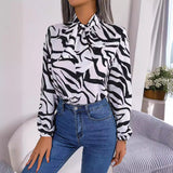 Bow Long Sleeve Elegant Striped Shirt Top - Fashionistas Showroom