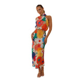 Printed Halter Sleeveless Waist-tight Dress - Fashionistas Showroom
