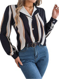 Contrast Color Striped Suit Collar Long Sleeve Shirt - Fashionistas Showroom