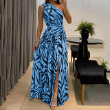 Backless One-shoulder Sleeveless Printed Dress - Fashionistas Showroom