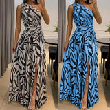 Backless One-shoulder Sleeveless Printed Dress - Fashionistas Showroom