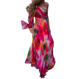 Rainbow Print Pleated Waist Dress - Fashionistas Showroom