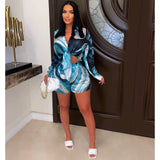 Multicolor Long-sleeved Shirt Shorts Casual Suit - Fashionistas Showroom