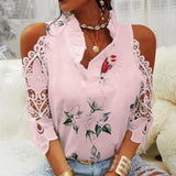 Flower Print Shoulder Long Sleeve T-Shirt - Fashionistas Showroom