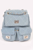 Quilted Denim Double Pocket Front Backpack