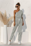 Single Shoulder Short Sleeve Jumpsuit - Fashionistas Showroom