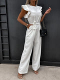 Ruffled Round Neck Cap Sleeve Jumpsuit - Fashionistas Showroom