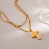 18K Gold-Plated Double Layered Cross Necklace - Fashionistas Showroom