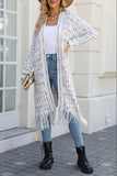 Multicolored Open Front Fringe Hem Cardigan - Fashionistas Showroom