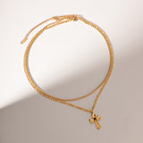 18K Gold-Plated Double Layered Cross Necklace - Fashionistas Showroom