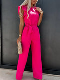 Ruffled Round Neck Cap Sleeve Jumpsuit - Fashionistas Showroom