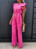 Ruffled Round Neck Cap Sleeve Jumpsuit - Fashionistas Showroom