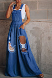 Distressed Wide Leg Denim Overalls - Fashionistas Showroom