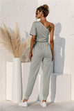 Single Shoulder Short Sleeve Jumpsuit - Fashionistas Showroom