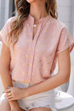 Printed Notched Short Sleeve Blouse - Fashionistas Showroom