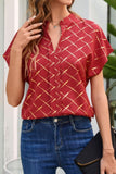 Printed Notched Short Sleeve Blouse - Fashionistas Showroom