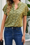 Printed Notched Short Sleeve Blouse - Fashionistas Showroom