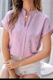 Printed Notched Short Sleeve Blouse - Fashionistas Showroom