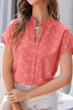 Printed Notched Short Sleeve Blouse - Fashionistas Showroom